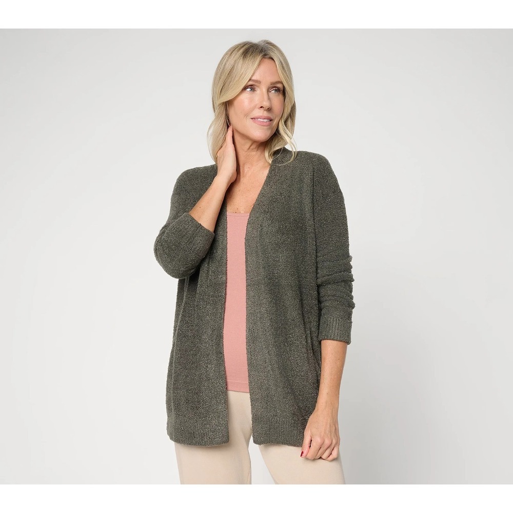 Barefoot Dreams CozyChic Lite Ribbed Cuff Coastline Cardigan Dark Moss, M   #30E